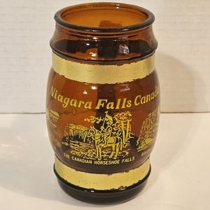 Rare Vintage Niagara Falls Canada Barrel Glass Mug Wooden Handle Souvenir